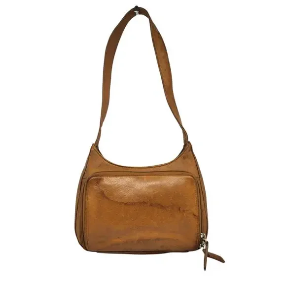 Vintage Fossil Purse Brown Tan Cognac Weathered Y2k 2000s Shoulder Boho Leather - Picture 2 of 16